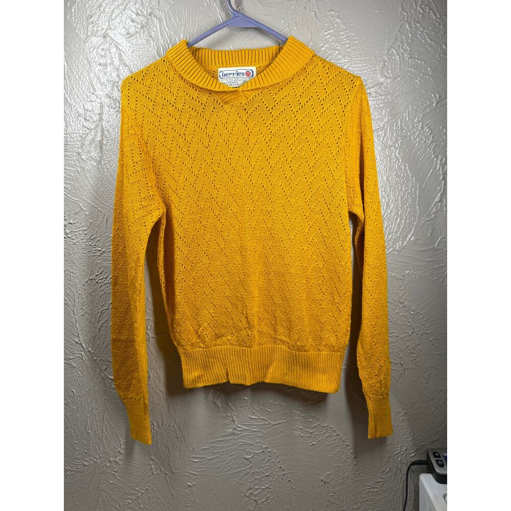 Berries Sweater Long Sleeve‎ Gold Collared Crew Neck Made in USA Pullover Size M